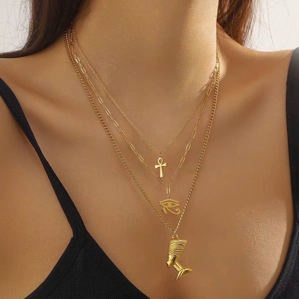 Pharaoh Triple-Layer Necklace – Pure 316 Stainless Steel (Only One Piece) S1