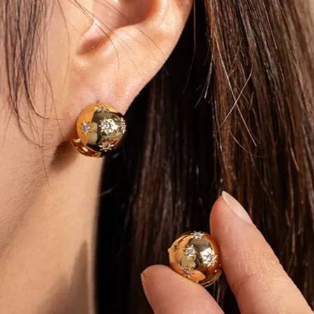 Double-Face Stud Earring – Pure 316 Stainless Steel (One Side Plain, One Side Crystal) – Only One Piece S1