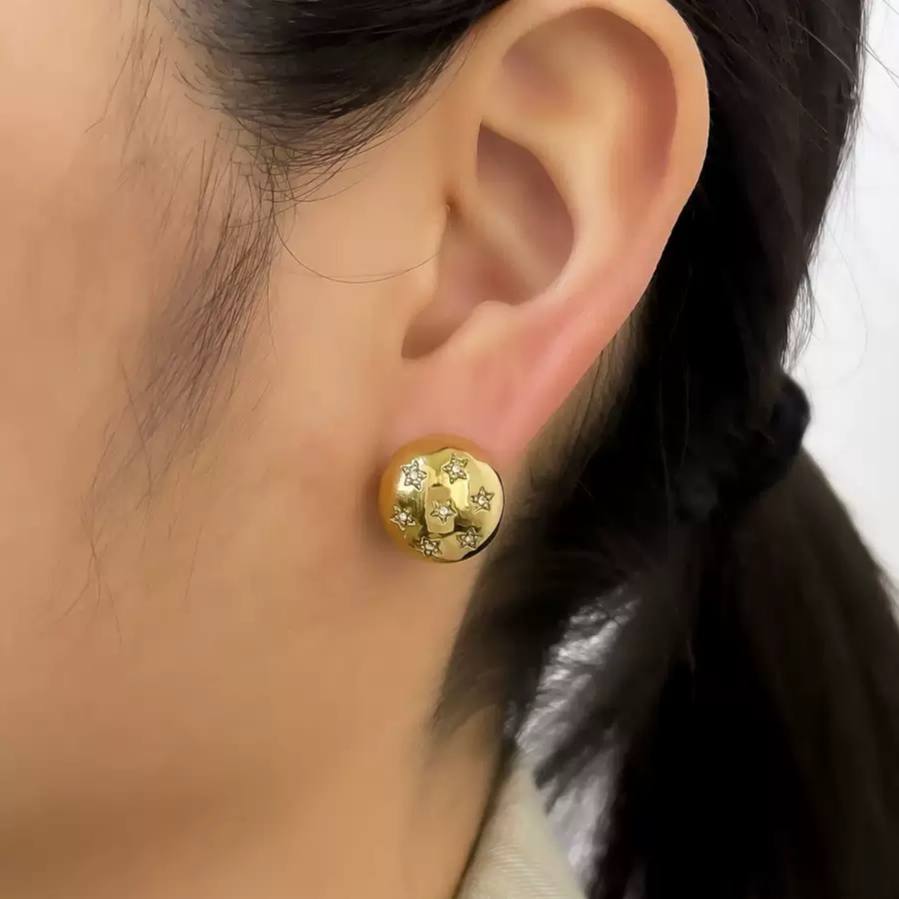 Double-Face Stud Earring – Pure 316 Stainless Steel (One Side Plain, One Side Crystal) – Only One Piece S1