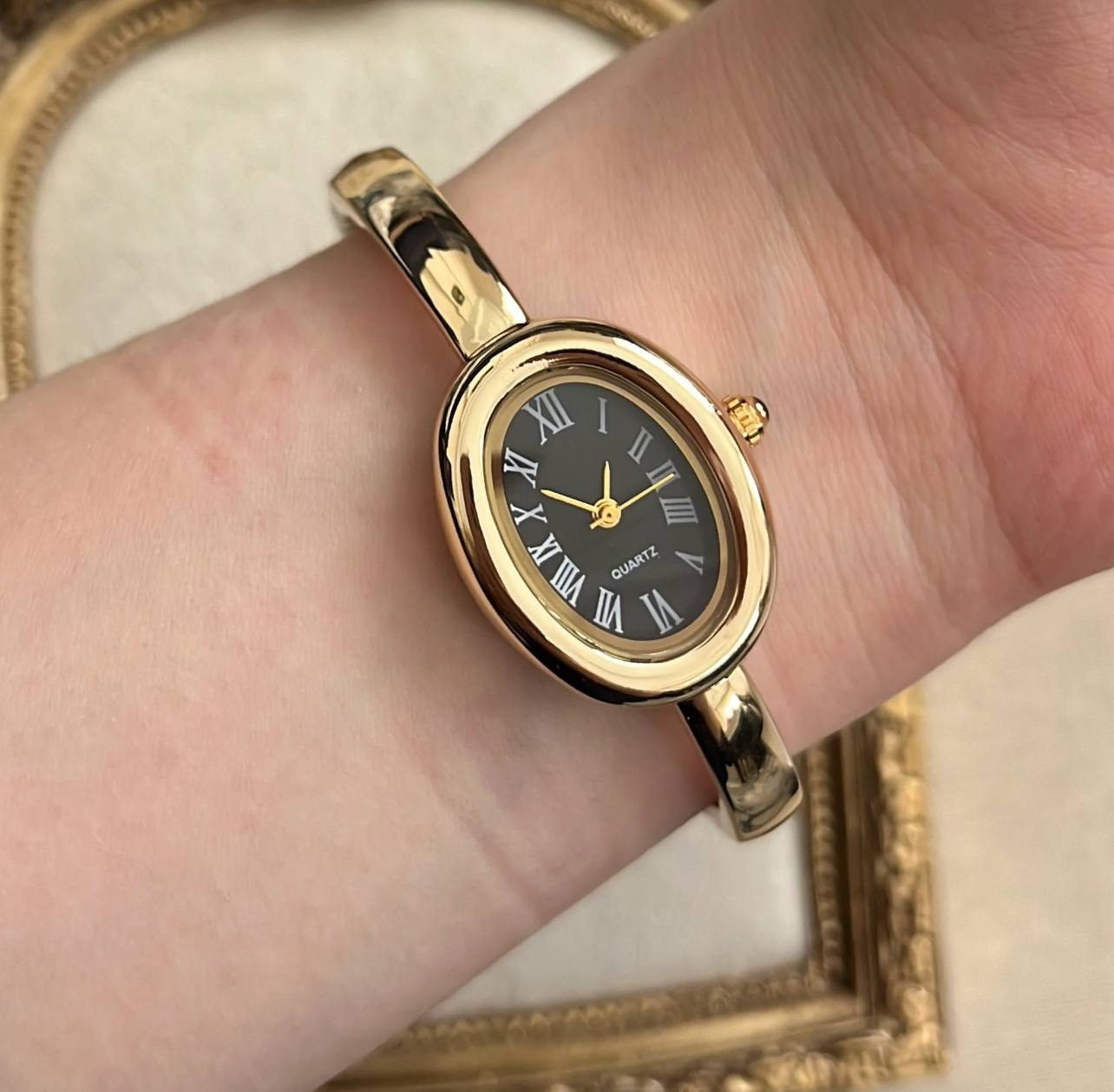 Cartier Classic Watch – White/Black/Gold Dial with Stones S1