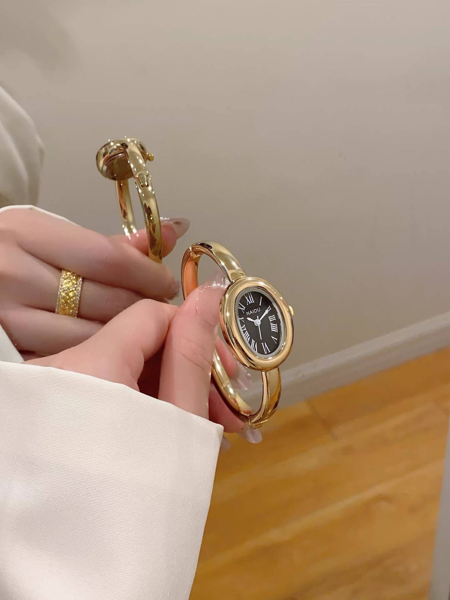 Cartier Classic Watch – White/Black/Gold Dial with Stones S1