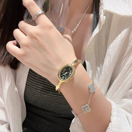 Cartier Classic Watch – White/Black/Gold Dial with Stones S1