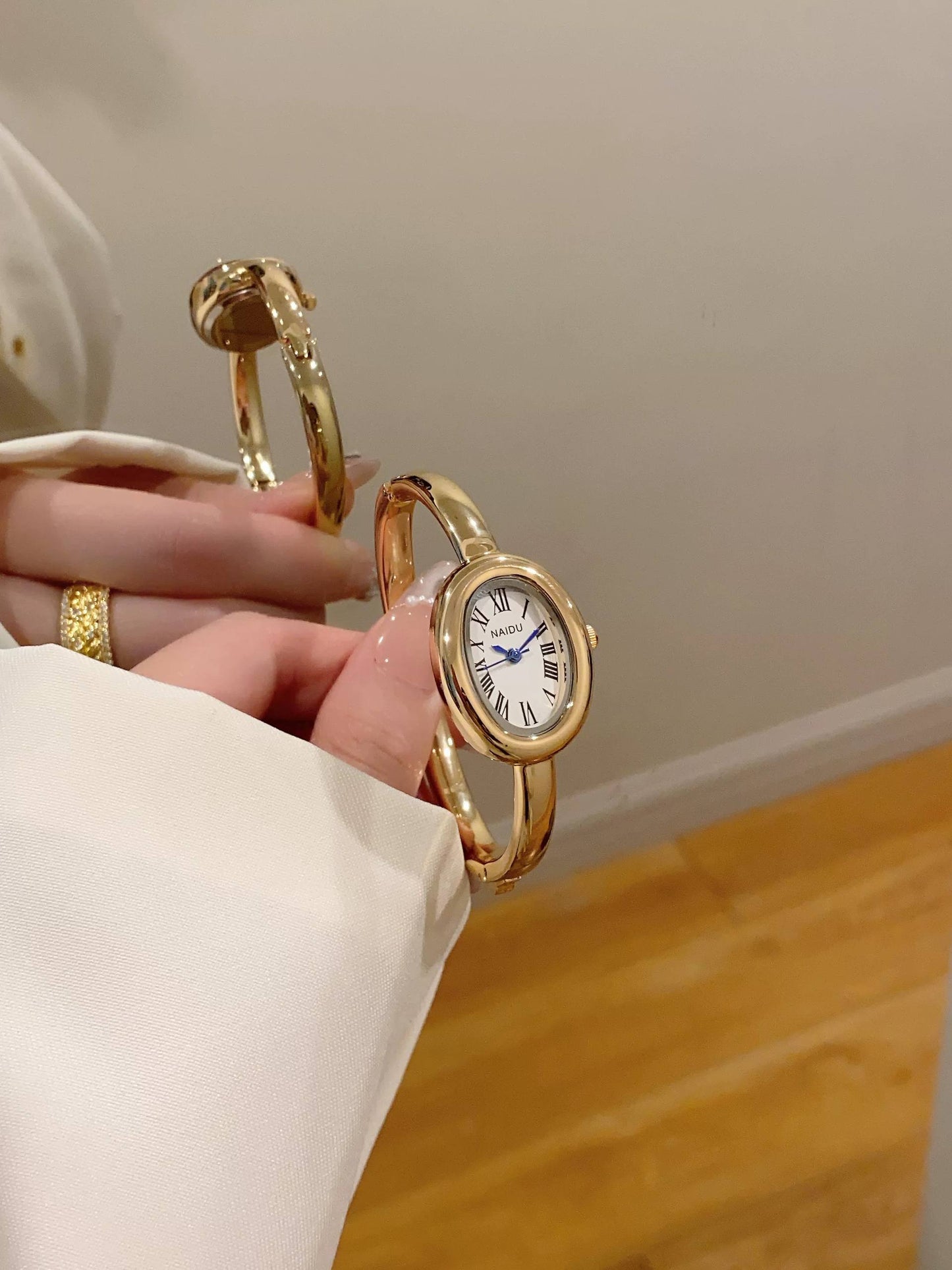 Cartier Classic Watch – White/Black/Gold Dial with Stones S1