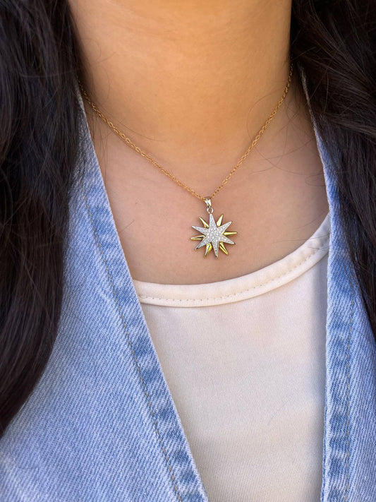 Stainless Steel 316 Necklace with Gold-Plated Pendant & Crystals S1