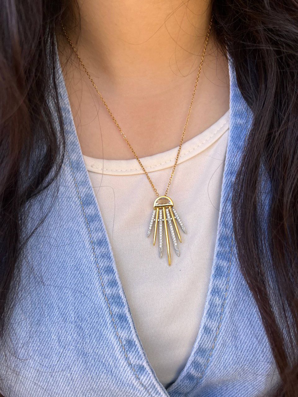 Stainless Steel 316 Necklace with Gold-Plated Pendant & Crystals S1