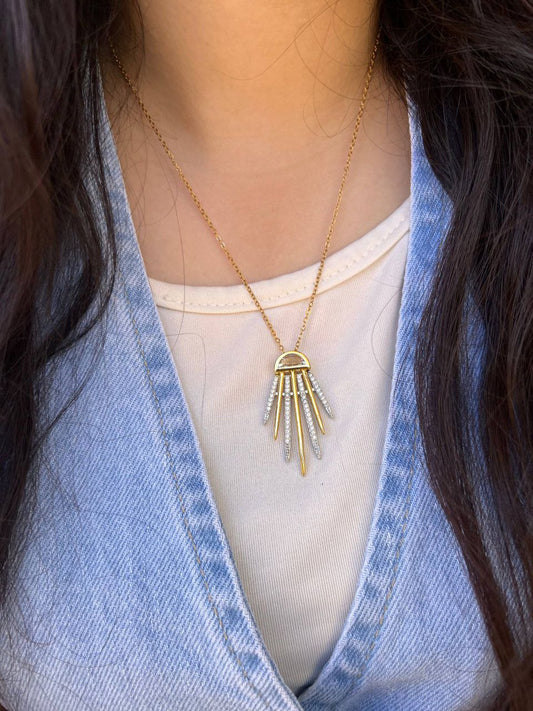 Stainless Steel 316 Necklace with Gold-Plated Pendant & Crystals S1