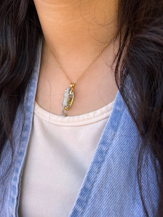 Stainless Steel 316 Necklace with Gold-Plated Pendant & Crystals S1