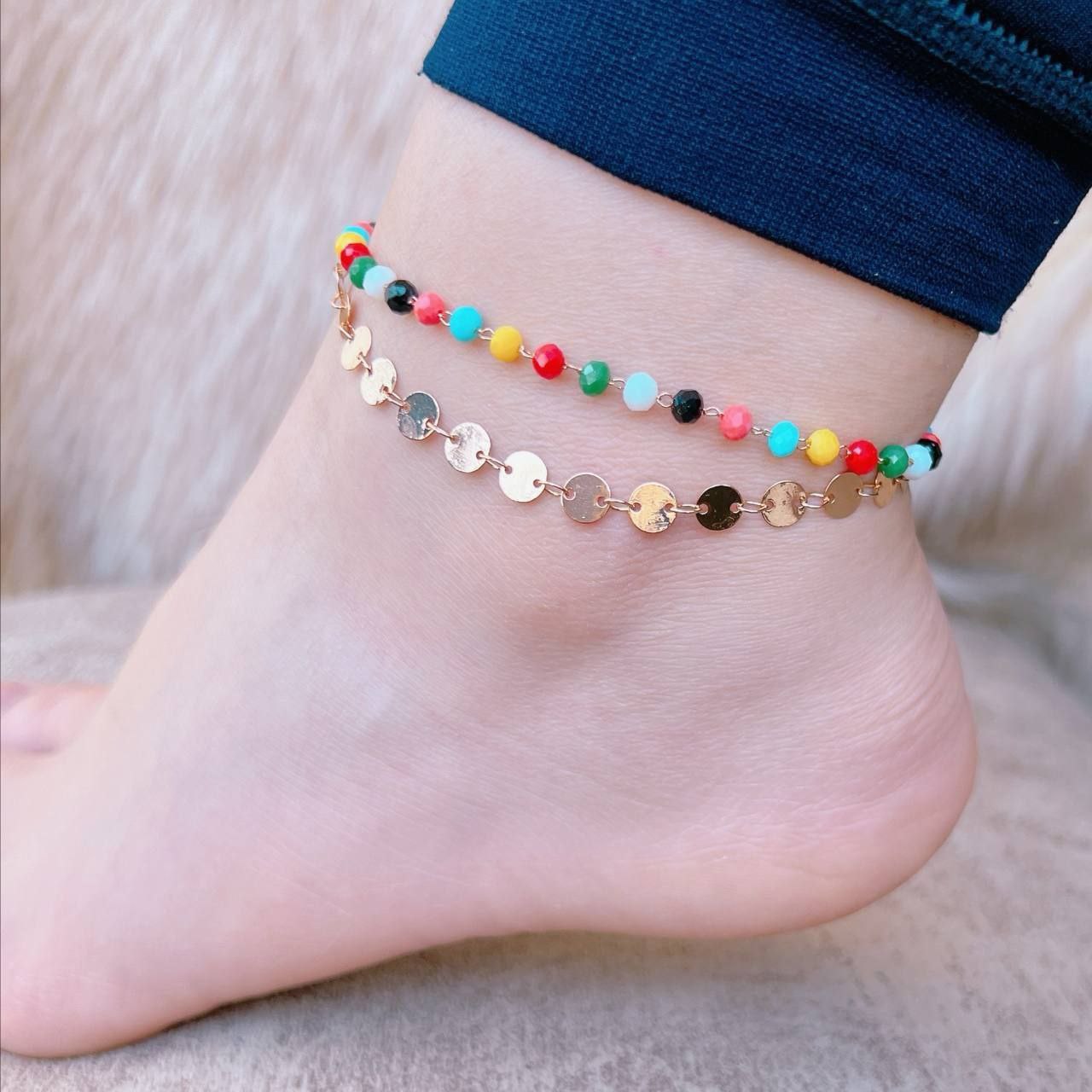Chinese‑Gold Anklet – Pure Finish (Adjustable) S1