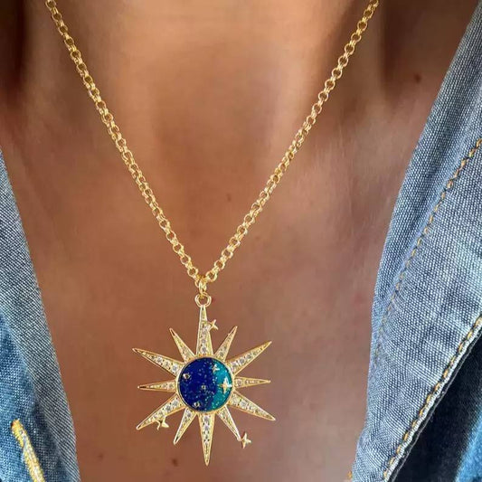 Pure 316L Stainless Steel Galaxy Necklace – Chinese Gold Zircon Pendant S1