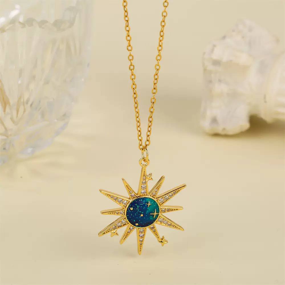 Pure 316L Stainless Steel Galaxy Necklace – Chinese Gold Zircon Pendant S1