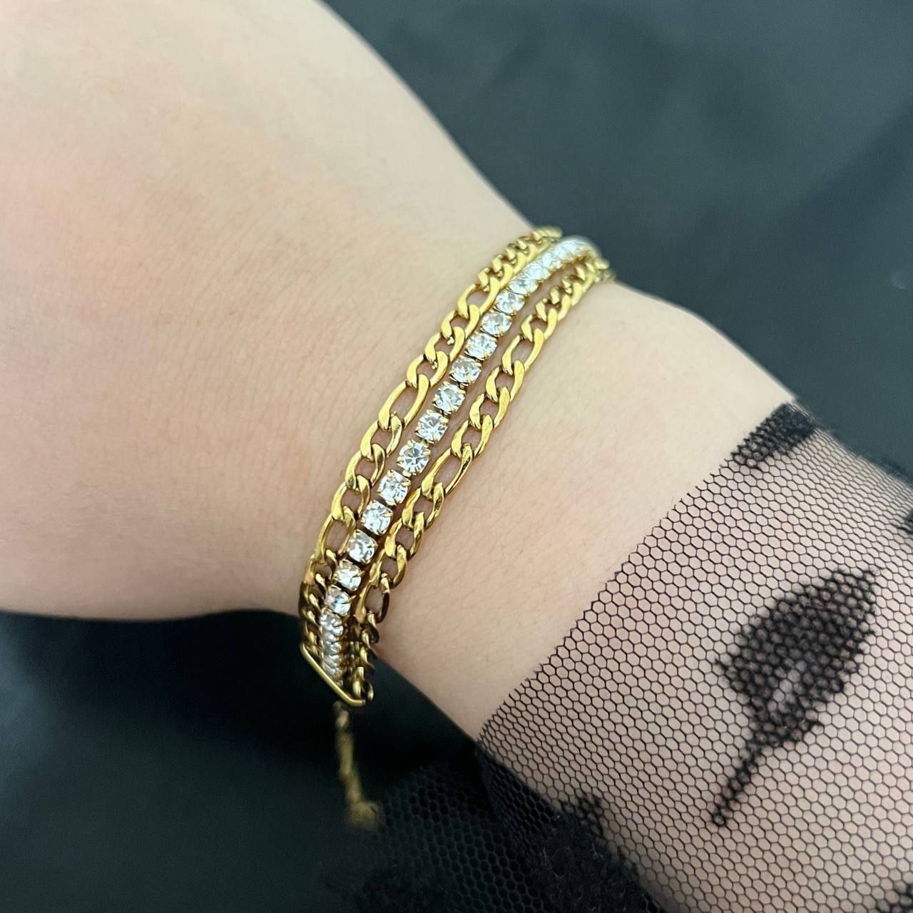 Triple-Row 316L Pure Stainless Steel Bracelet with Zircon Stones – 2 Grommet Clasps S1