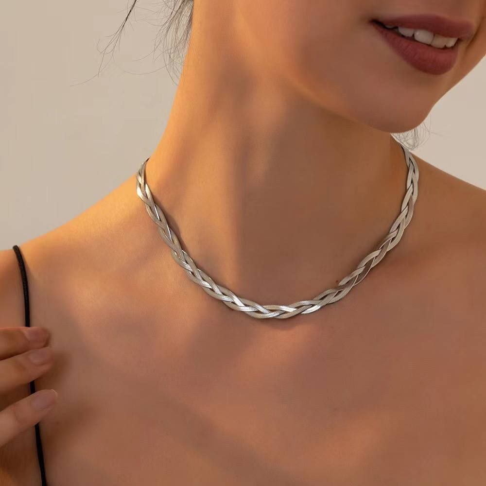 Braided Snake-Back 316L Pure Stainless Steel Necklace S1