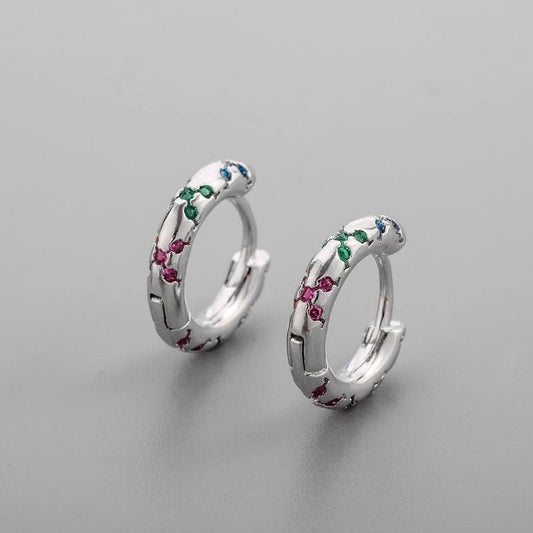 Stainless Steel 316 Click Barbell Piercing with Colored Zircon Stones S1