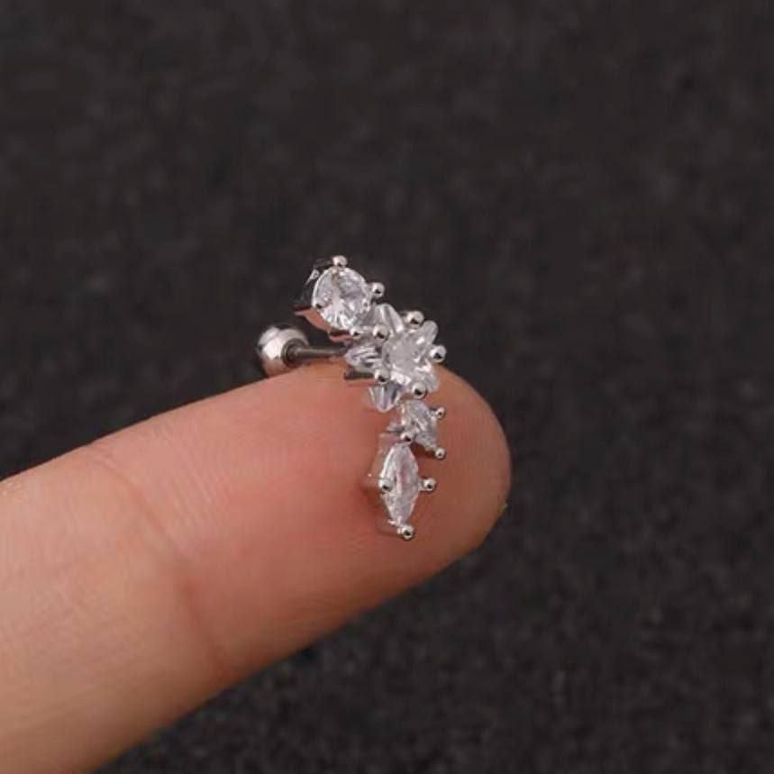 Stainless Steel Barbell Piercing with Zircon Stones S1