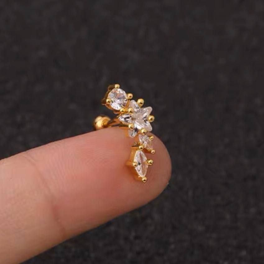 Stainless Steel Barbell Piercing with Zircon Stones S1