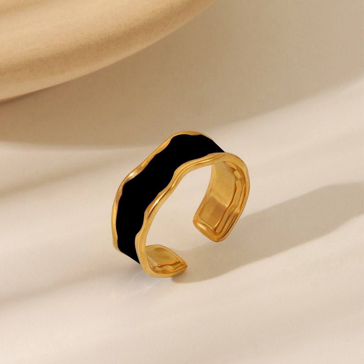Black and White Enamel 316 Stainless Steel Ring S1