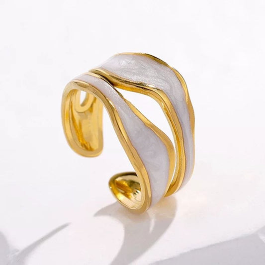 Black and White Enamel 316 Stainless Steel Ring S1