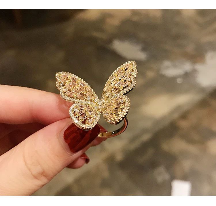 Gold-Plated Butterfly Zircon Ring – Free Size S1