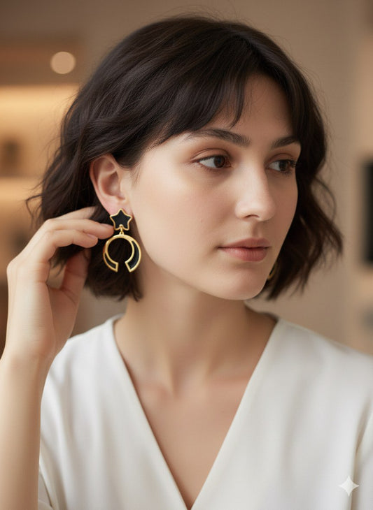 316 Pure Stainless Steel Earrings with Black Enamel S2