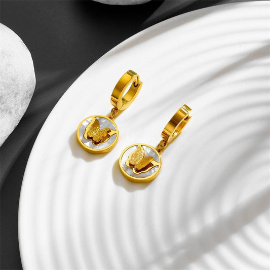 316 Pure Stainless Steel Butterfly Stud Earrings with White Enamel S2