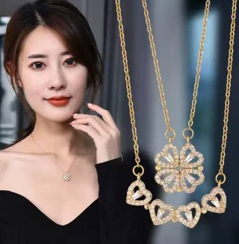 Magnetic Hearts Trend Necklace – Stainless Steel Chain with Chinese Gold-Plated Pendants S1