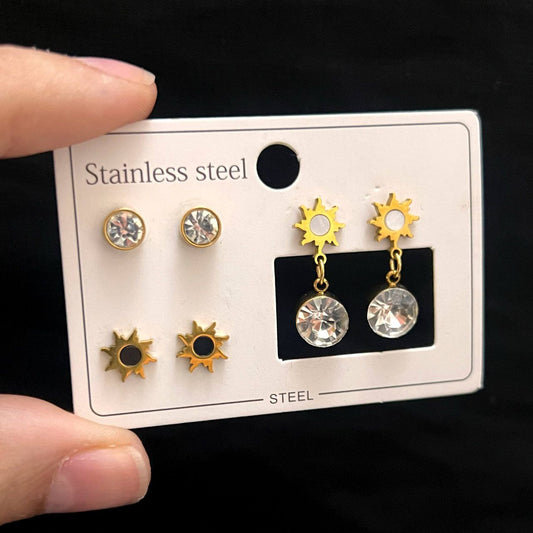 Stainless Steel 316 Earring Card – 3 Unique Pieces      S1