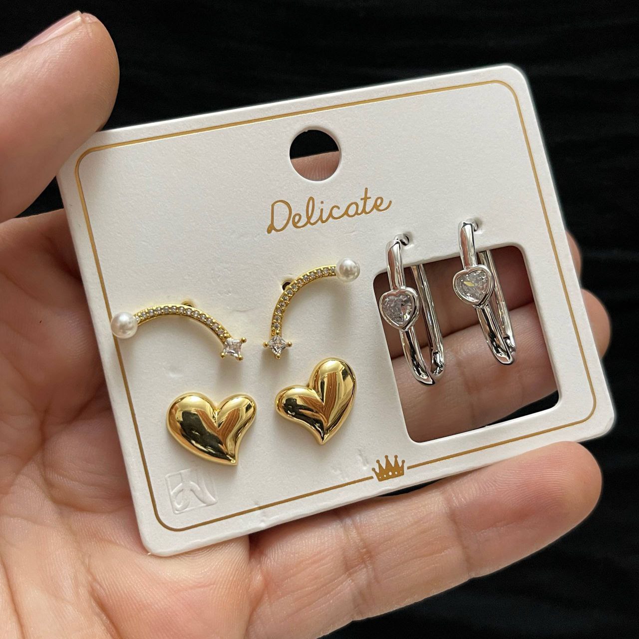Delicate Original Earring Set – Gold Plated with Zircon Stones (3 Pieces)     S1
