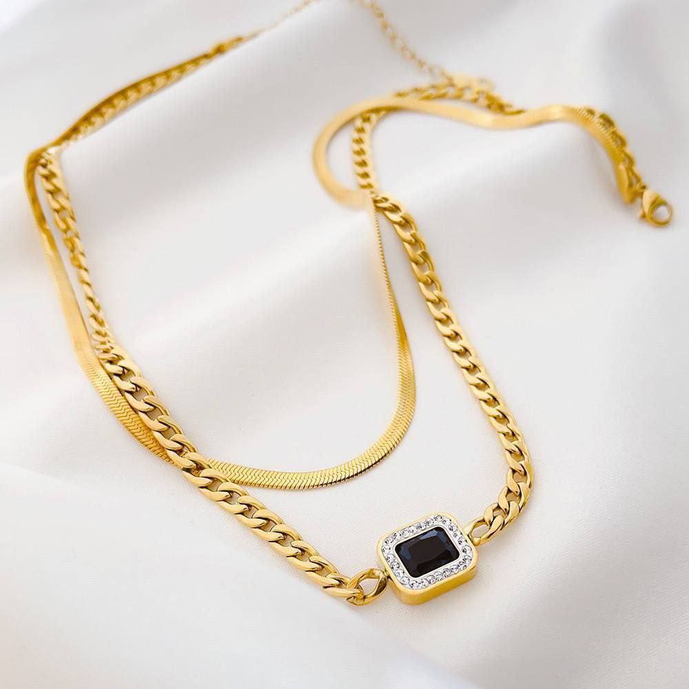 Double-Layer Pure Stainless Steel Chain 316 – Black Stone     S1