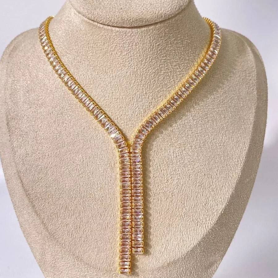 Baguette Necklace – Gold-Plated with Zircon Stones      S1