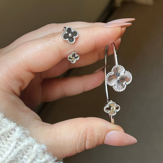 Van Cleef-Style Bracelet & Ring Set – Gold-Plated, Free Size    S1