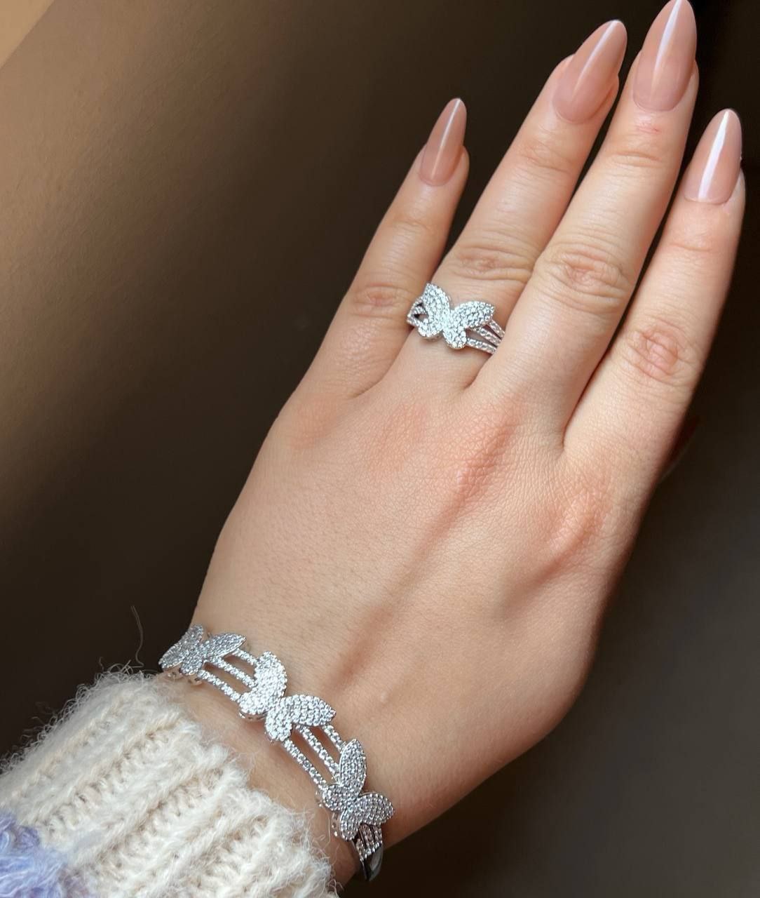 Bracelet & Ring Set – Gold-Plated with Zircon Stones, Free Size    S1