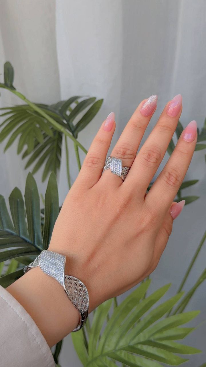 Bracelet & Ring Set – Gold-Plated with Zircon Stones, Free Size      S1