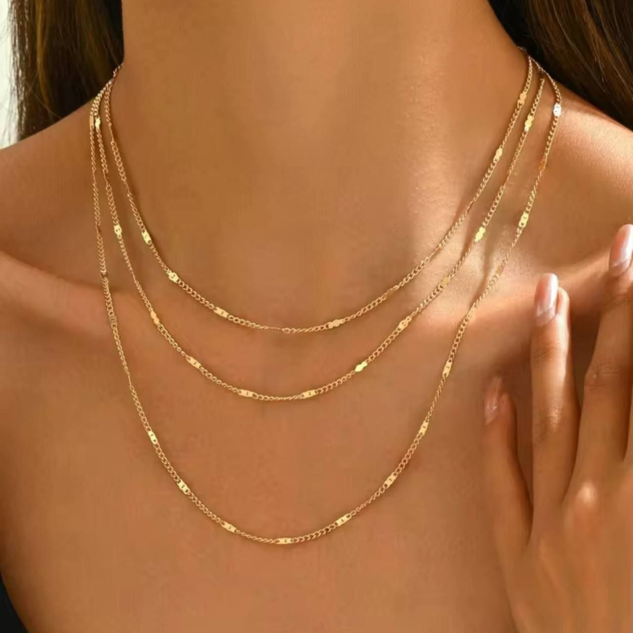 Gold Typical Style Triple Layer Pure 316 Stainless Steel Necklace     S1