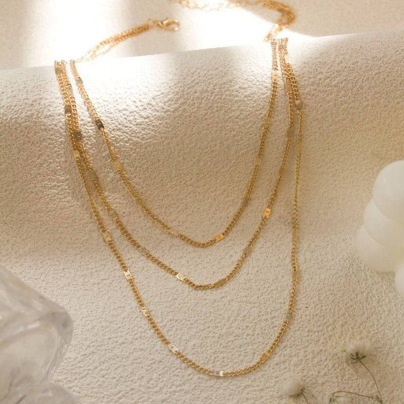 Gold Typical Style Triple Layer Pure 316 Stainless Steel Necklace     S1