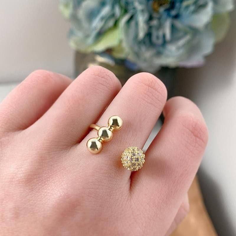 Gold Plated Free Size Ring with Zircon Stones      S1