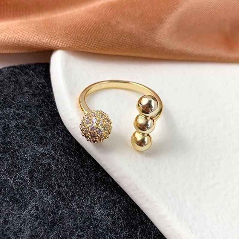 Gold Plated Free Size Ring with Zircon Stones      S1
