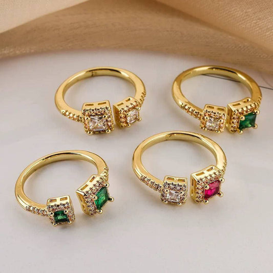 Gold Plated Free Size Ring with Zircon Stones      S1