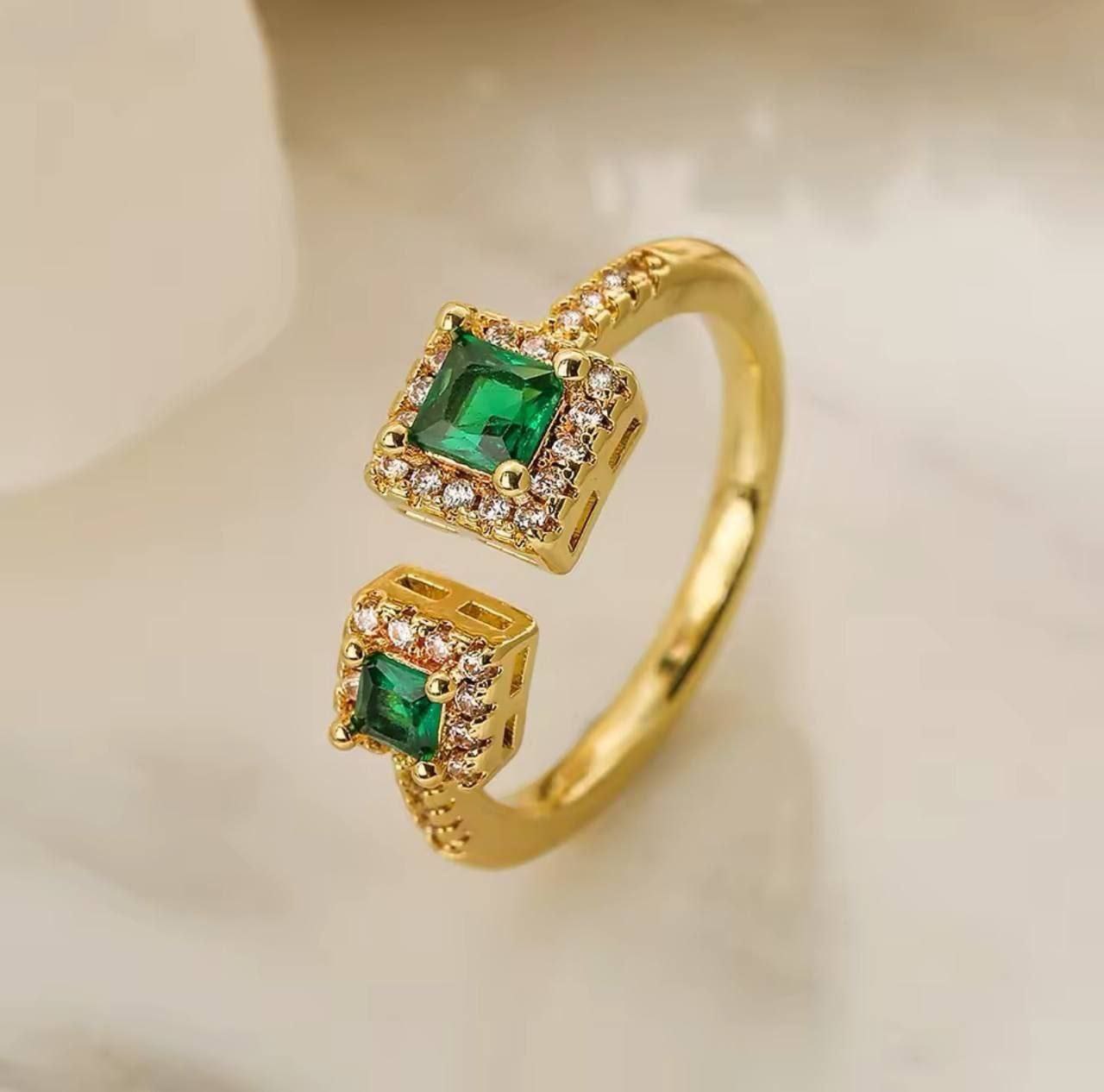 Gold Plated Free Size Ring with Zircon Stones      S1