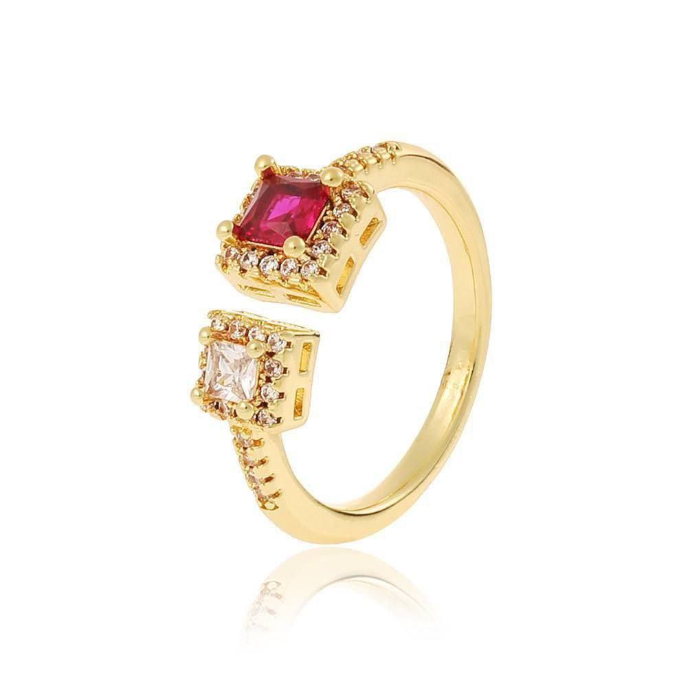 Gold Plated Free Size Ring with Zircon Stones      S1