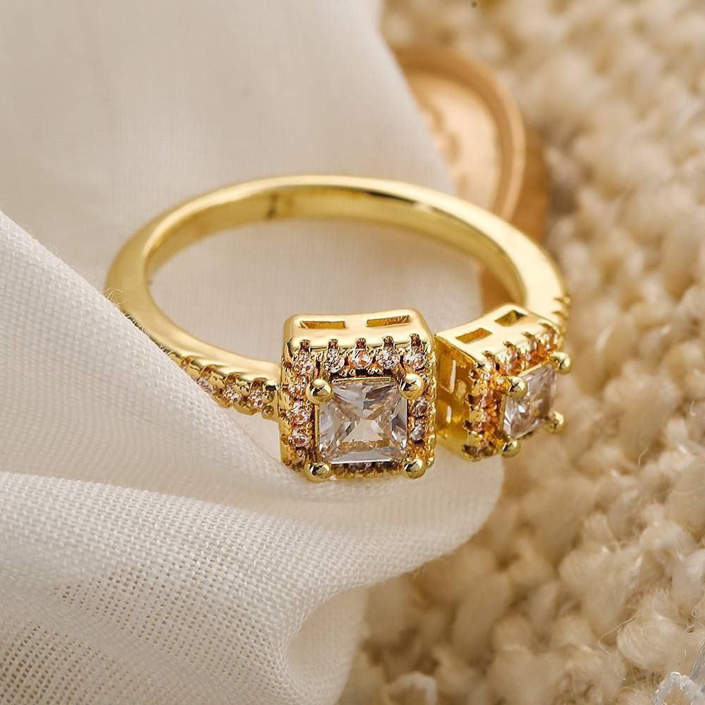 Gold Plated Free Size Ring with Zircon Stones      S1