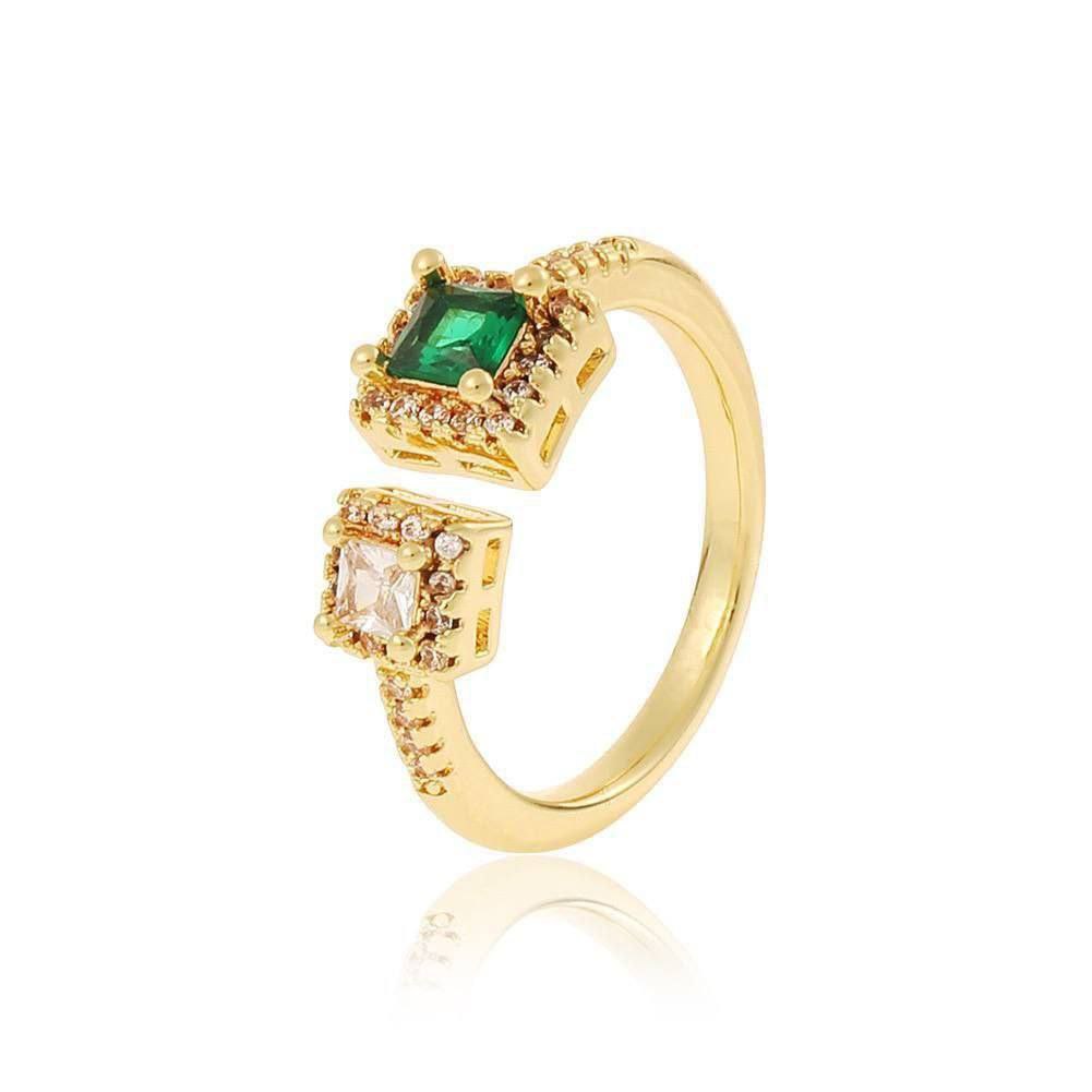 Gold Plated Free Size Ring with Zircon Stones      S1