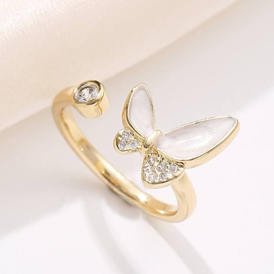 Gold Plated Free Size Ring with Zircon Stones    S1