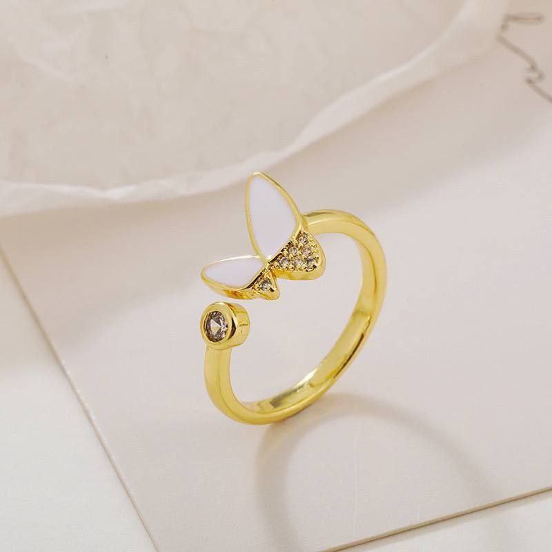 Gold Plated Free Size Ring with Zircon Stones    S1