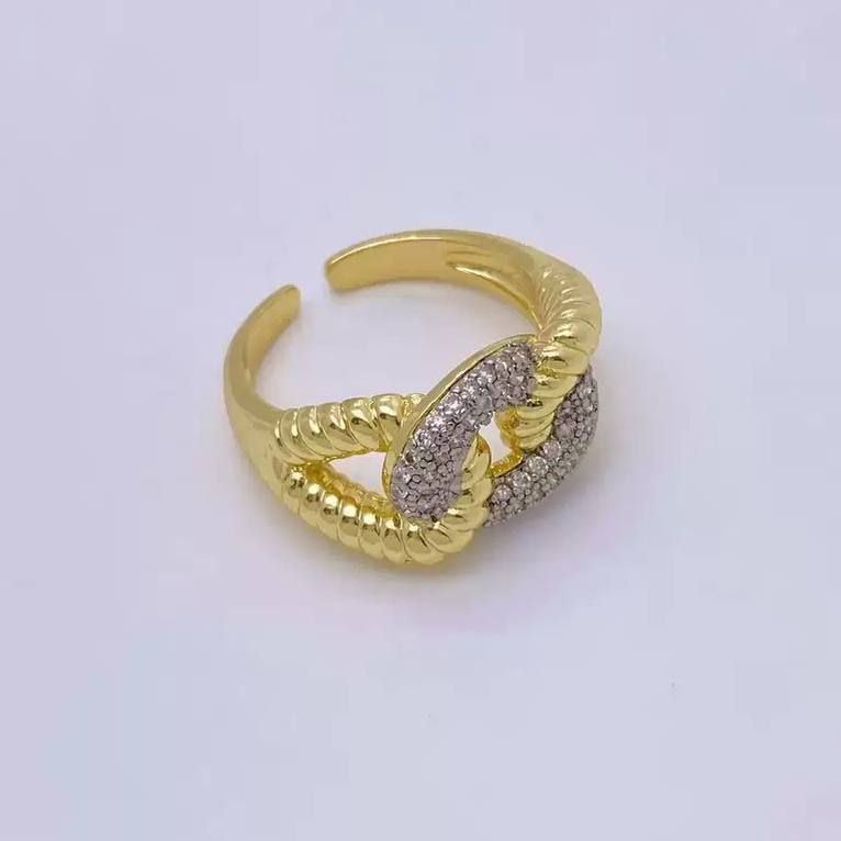 Gold Plated Free Size Ring with Zircon Stones     S1