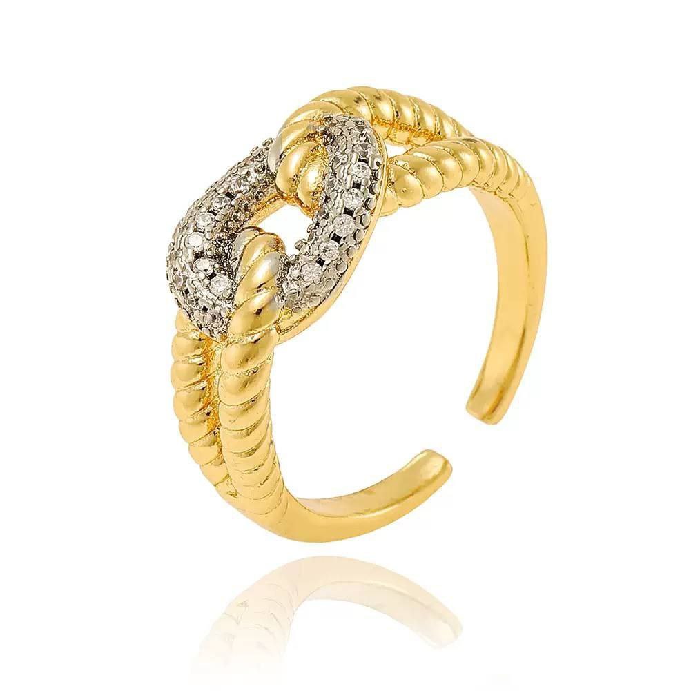 Gold Plated Free Size Ring with Zircon Stones     S1