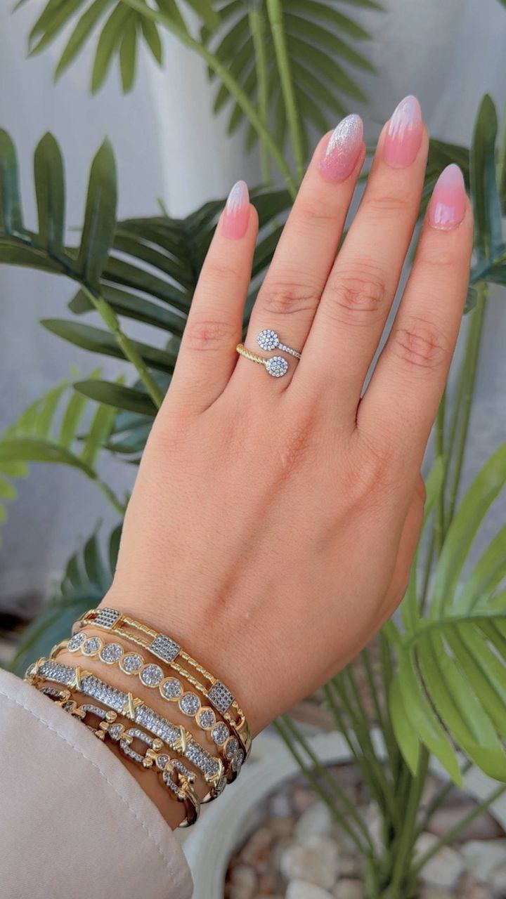 Gold Plated Free Size Ring with Zircon Stones     S1