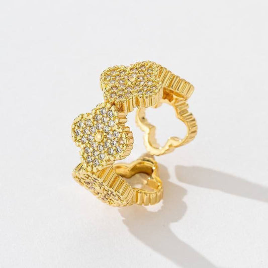 Gold Plated Free Size Ring with Zircon Stones     S1