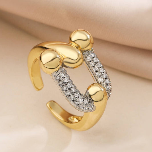 Gold Plated Free Size Ring with Zircon Stones     S1