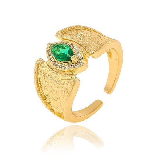 Gold Plated Free Size Ring with Zircon Stones    S1