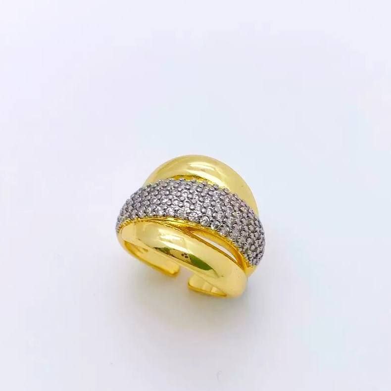 Gold Plated Free Size Ring with Zircon Stones     S1